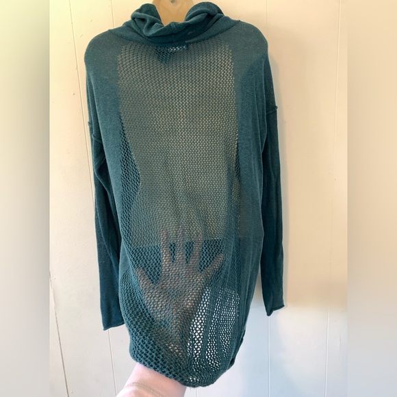 Prana Teal Green Cowl Neck Hemp and organic cotton Top with sheer Back size S - Picture 4 of 8